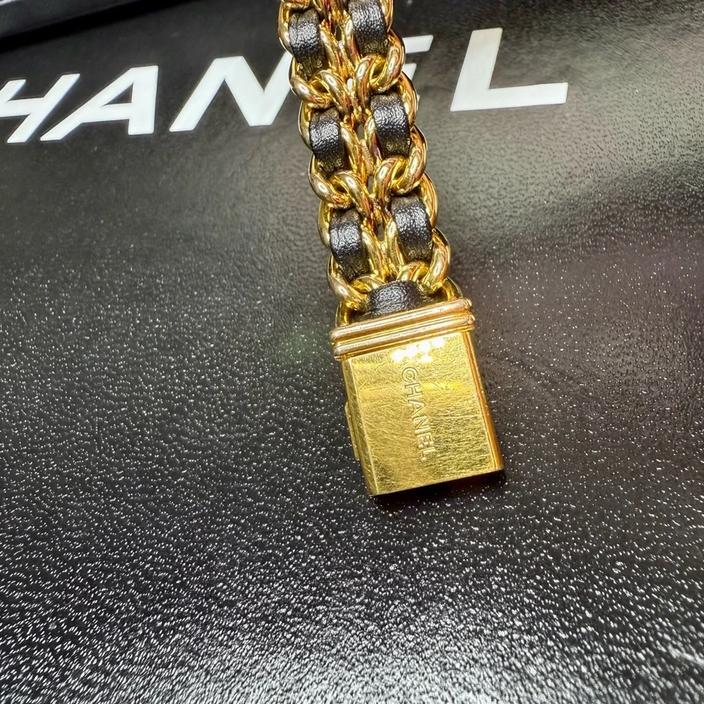 Authentic CHANEL Premiere watch gold black size L